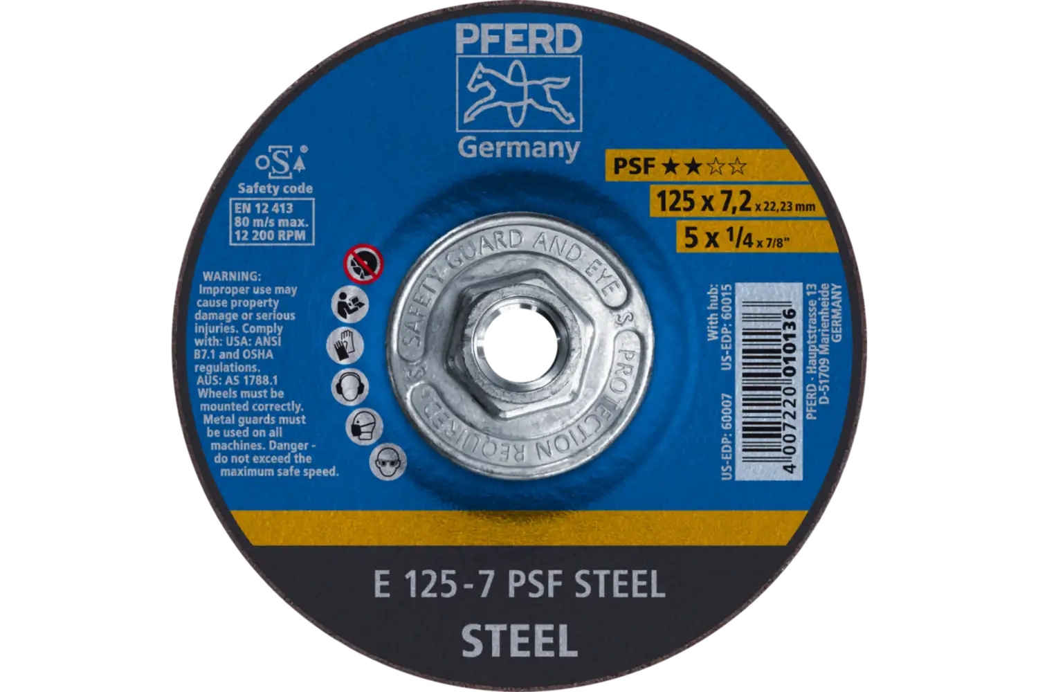 Picture of Pferd Grinding Wheel, 5" X 1/4 X 5/8-11, Psf Steel, T27, Aluminum Oxide